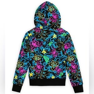 Disney Stitch Graffiti Hawaiian Floral Hoodie Sweatshirt Kids 11/12 | NWOT